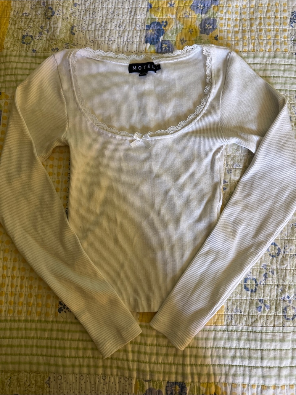 Motel Rocks Ribbed Scoop Neck Long Sleeve Top White